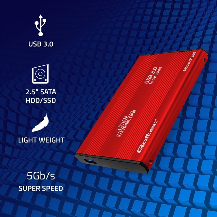 Ohišje za 2.5" SATA HDD/SSD pogon, USB 3.0, rdeče 2