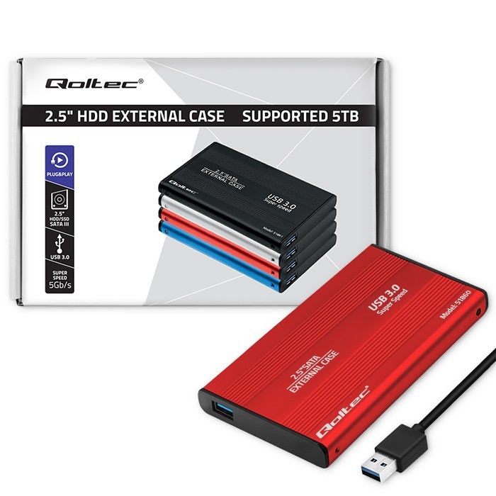 Ohišje za 2.5" SATA HDD/SSD pogon, USB 3.0, rdeče 4