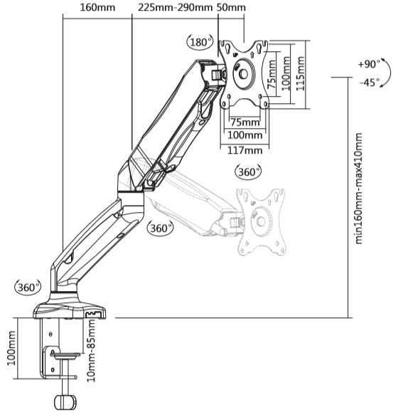 Nosilec za monitor z plinsko vzmetjo (do 27" / 8kg) 2