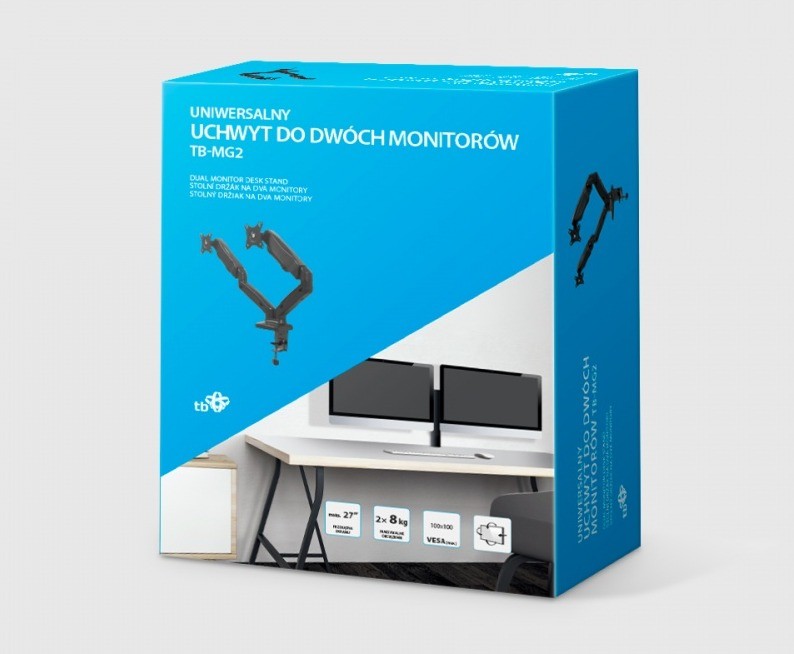 Dvojni nosilec za monitor z plinsko vzmetjo (2x do 27" / 8kg) 2