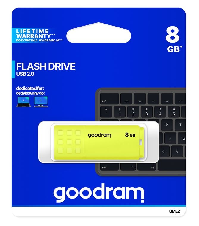 GOODRAM UME2 USB 2.0 pendrive, 8GB, rumena