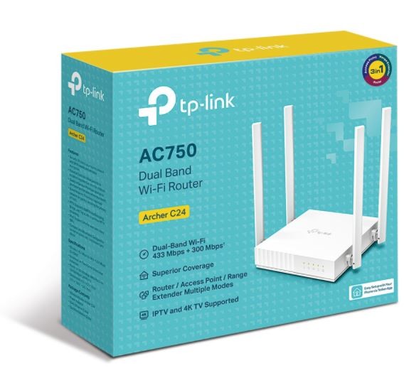TP-Link Archer C24 AC750 Wi-Fi usmerjevalnik, 1WAN 4LAN 4