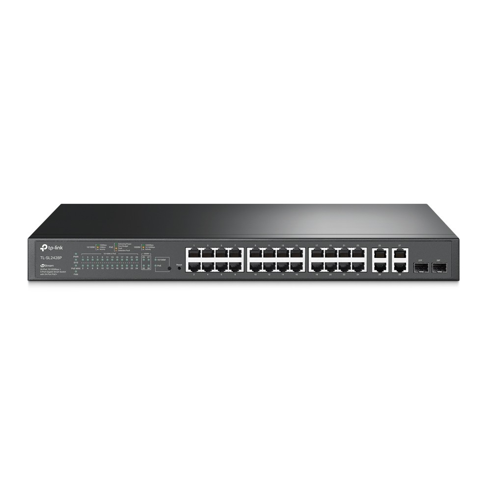 TP-LINK SL2428P Smart Switch, 24 PoE+ portov, 2 GE, 2 SFP