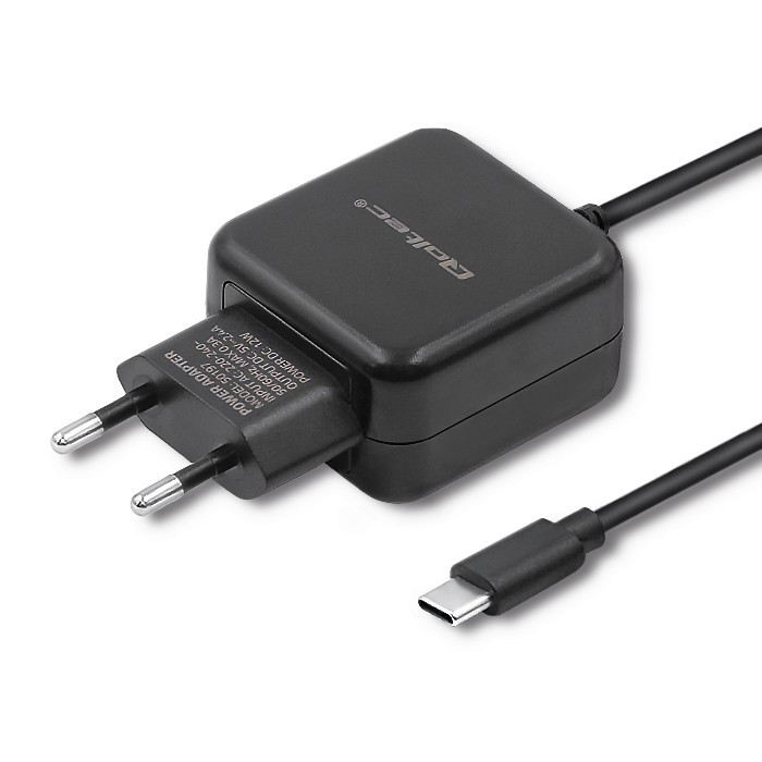 Stenski polnilnik USB-C, 5V / 2.4A, 12W, črn
