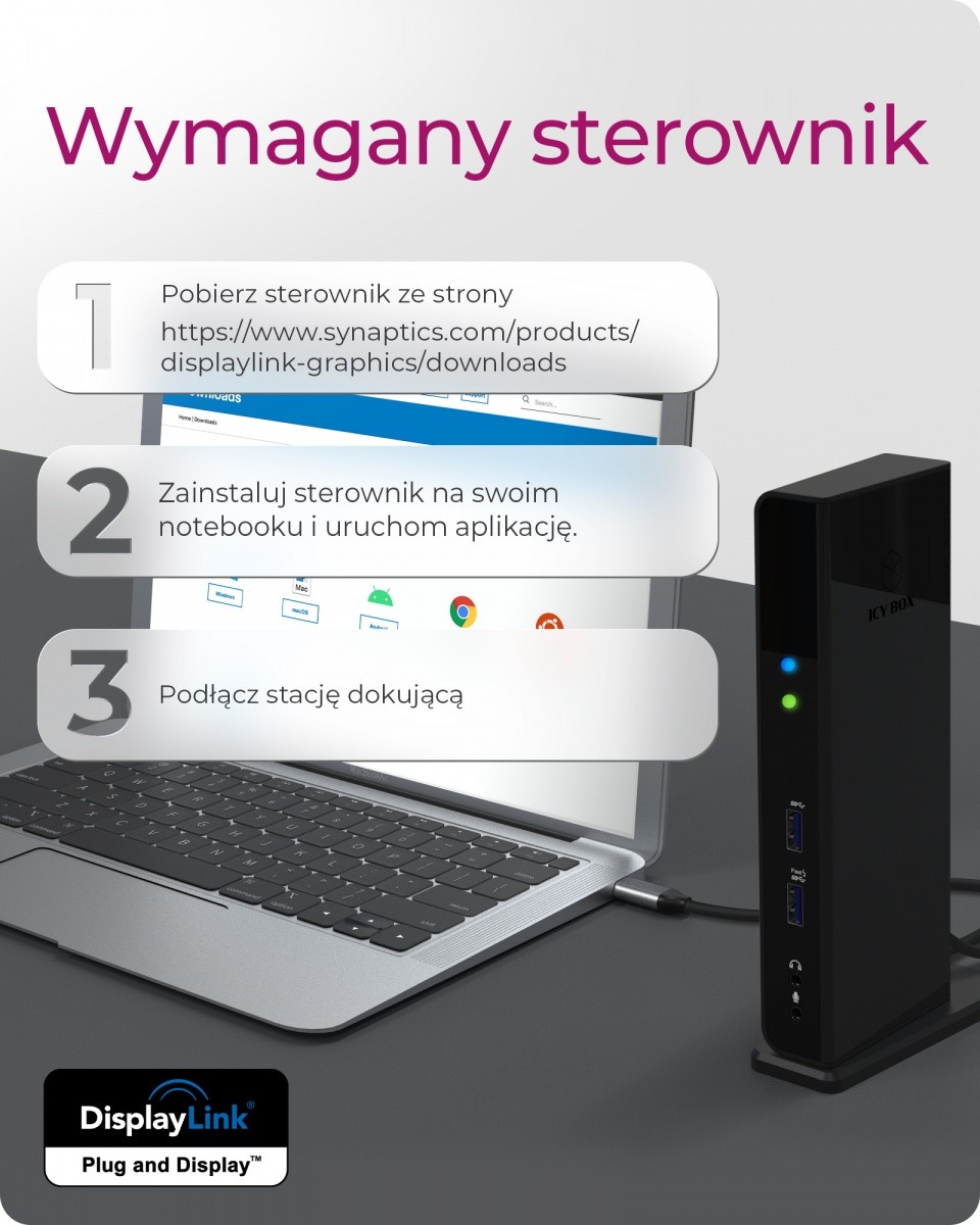 IcyBox IB-DK2251AC Docking Station za prenosnike z DisplayLink, 2x HDMI 7