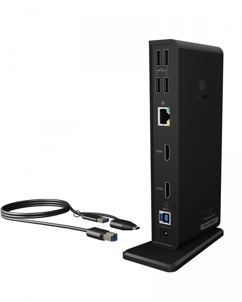 IcyBox IB-DK2251AC Docking Station za prenosnike z DisplayLink, 2x HDMI