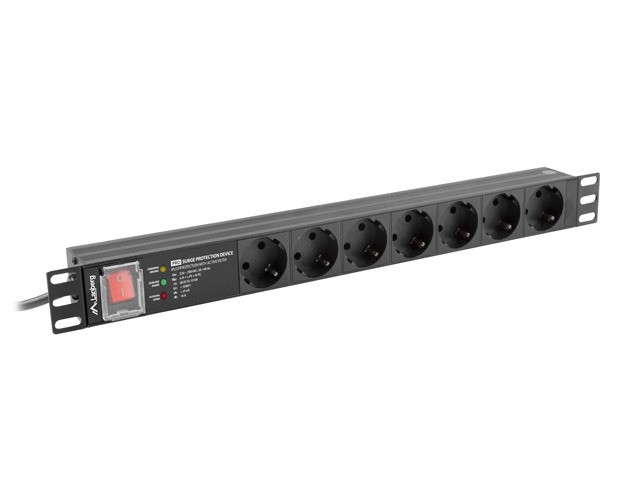 Lanberg Rack PDU PRO 19" 1U napajalna letev, 16A, 7x SCHUKO, 2m