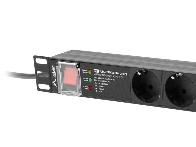 Lanberg Rack PDU PRO 19" 1U napajalna letev, 16A, 7x SCHUKO, 2m 3