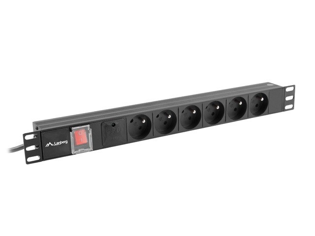 Lanberg Rack PDU napajalni razdelilnik, 19" 1U, 6x vtičnica (PL), 2m kabel, črn