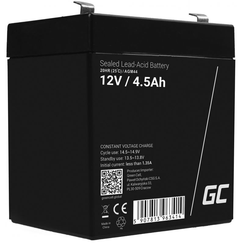 Green Cell AGM44 Akumulator 12V 4.5Ah VRLA, črn
