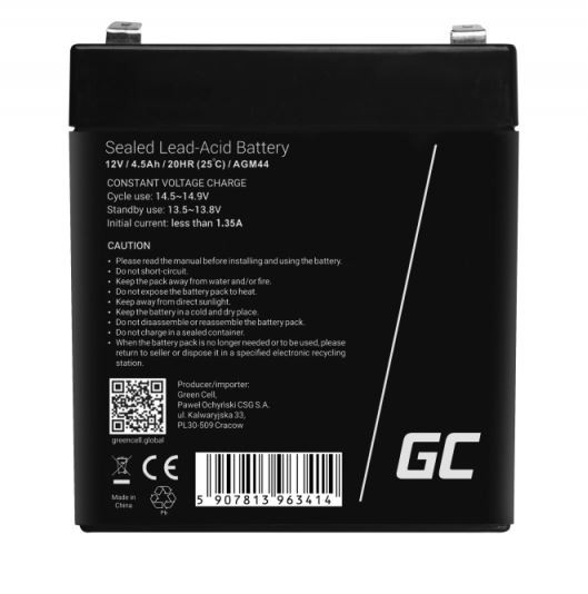 Green Cell AGM44 Akumulator 12V 4.5Ah VRLA, črn 4
