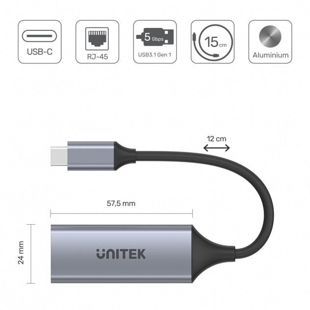 Adapter USB-C 3.1 GEN 1 na RJ45, 1000 Mbps 2