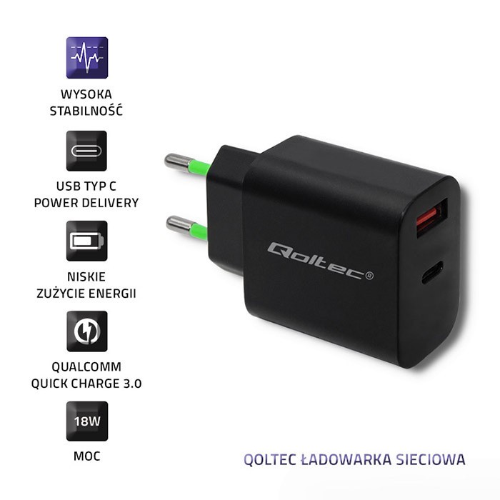 Napajalnik 18W Type-C PD QC 3.0 USB, črn 2