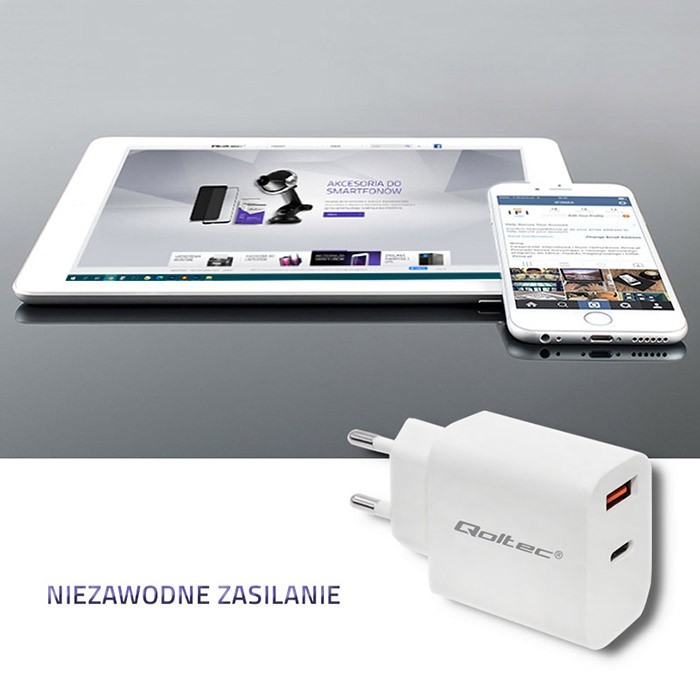 Napajalnik 18W Type-C PD QC 3.0 USB, bel 3
