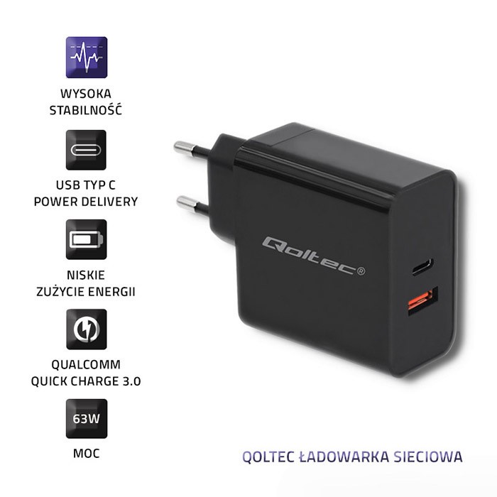 Napajalnik 63W Type-C PD & QC 3.0 USB, črn 2