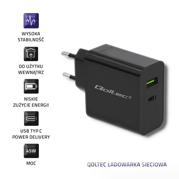 Napajalnik 45W Type-C PD & USB, črn 7