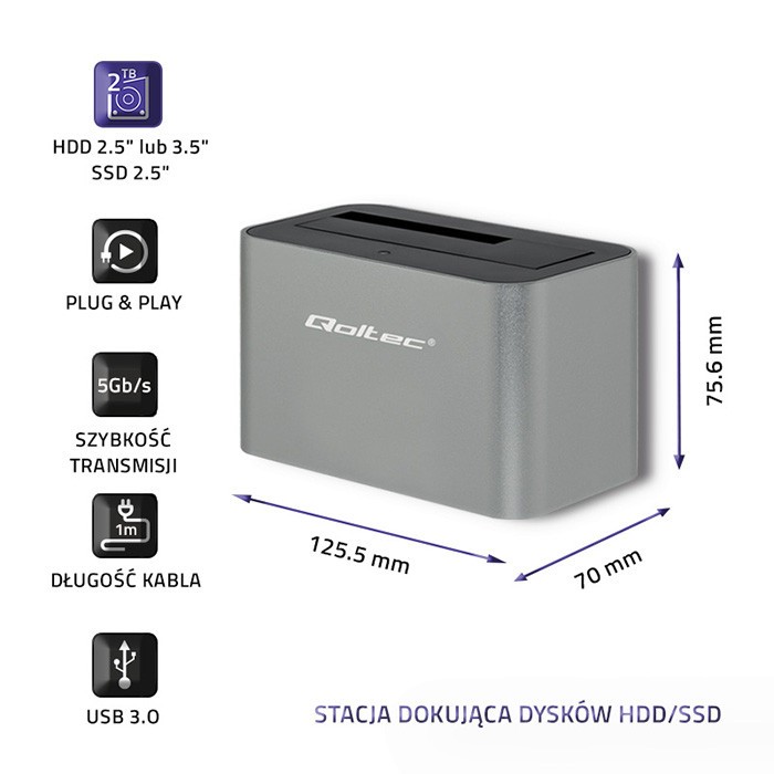 Postaja za dokovanje diskov HDD/SSD 2.5"/3.5" SATA, USB 3.0 3