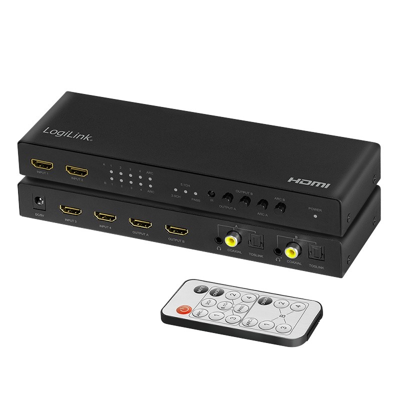 HDMI preklopnik 4 vhoda / 2 izhoda, 4K 60Hz, s pilotom 3