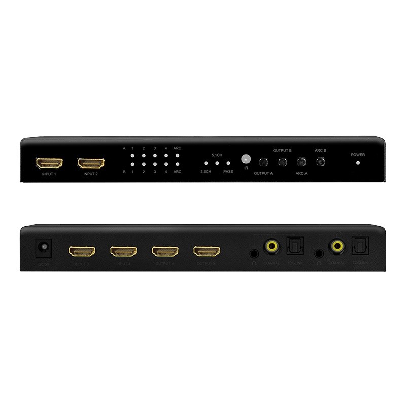 HDMI preklopnik 4 vhoda / 2 izhoda, 4K 60Hz, s pilotom 5