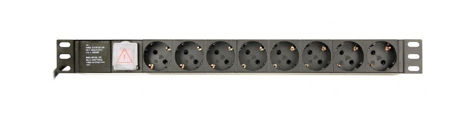 Rack podaljšek (PDU) 8x Schuko, 1U, 10A, 3m vtič C14