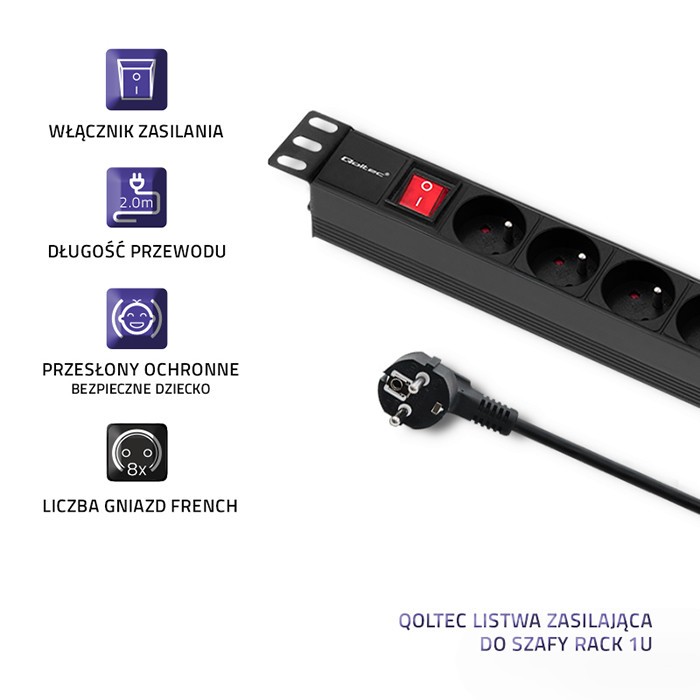 Napajalna letev za RACK omaro 1U, 16A, PDU, 8x FR 3