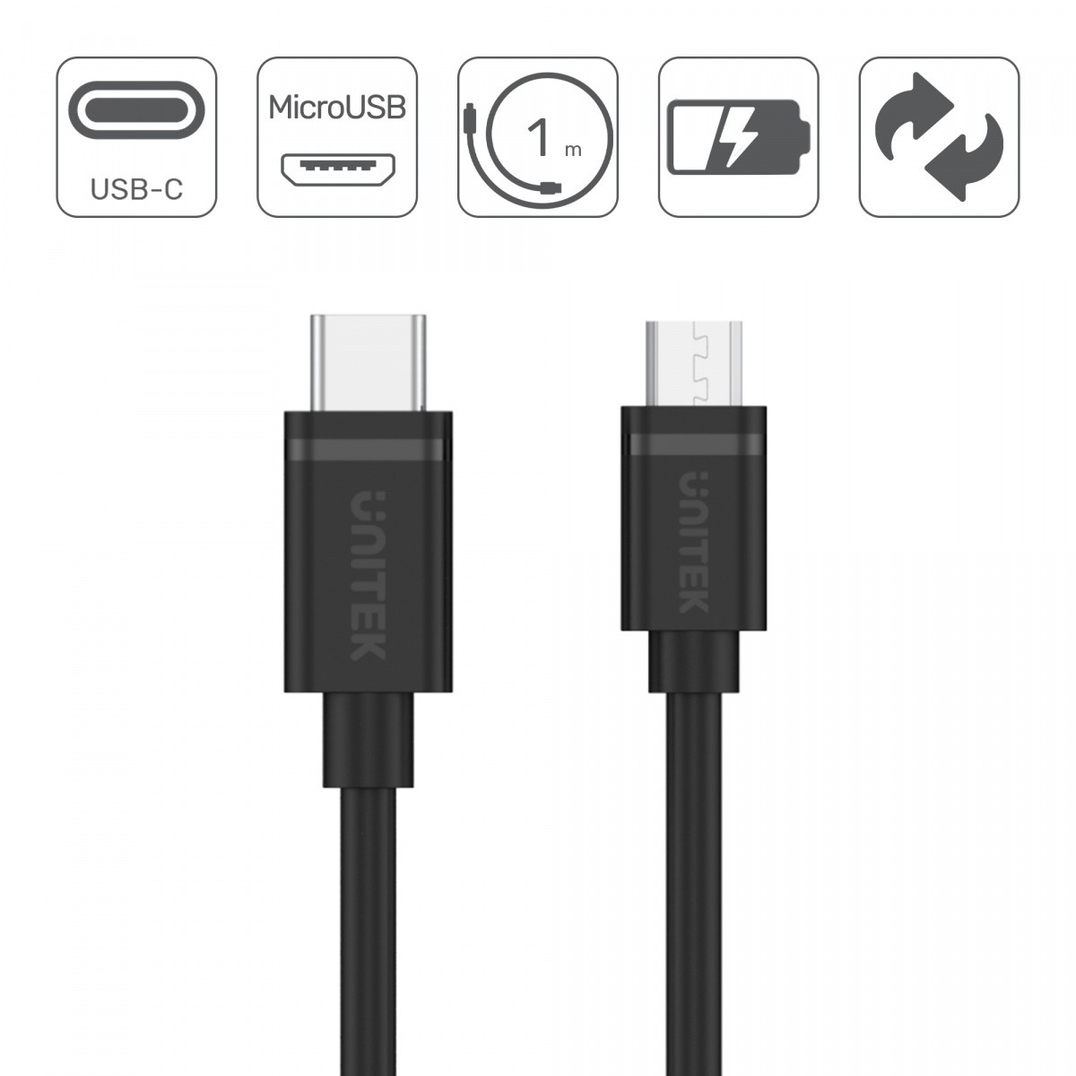 USB kabel TYP-C v microUSB 2.0, 1m, Y-C473BK 2