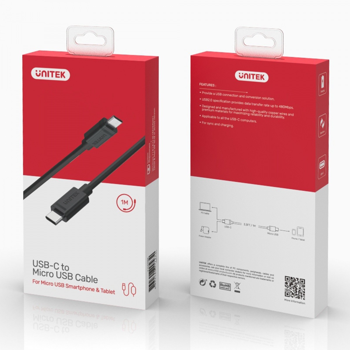 USB kabel TYP-C v microUSB 2.0, 1m, Y-C473BK 3