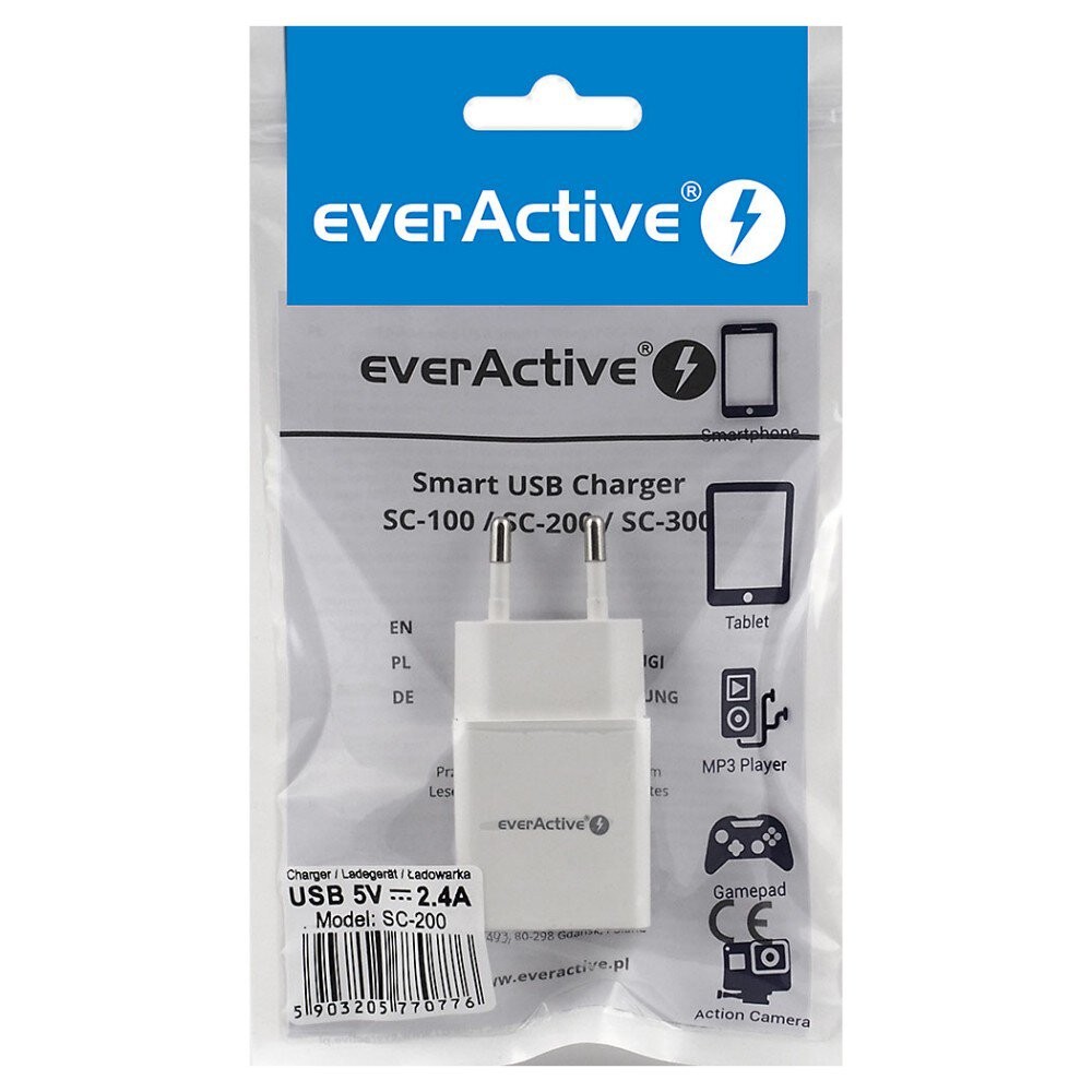 EverActive omrežni polnilnik USB 2,4A, 12W 2