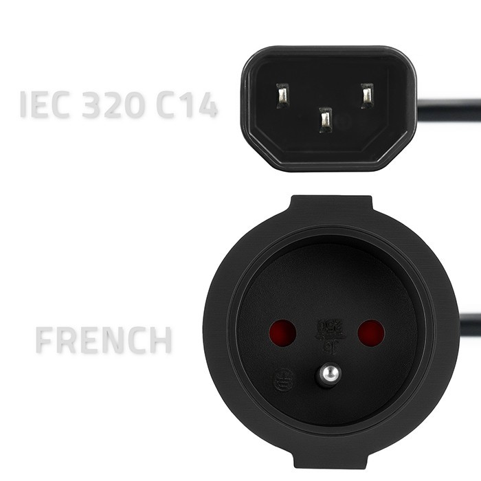 Adapter IEC C14 vtičnica na francosko (Tip E/F) vtičnico, 0.15m 2