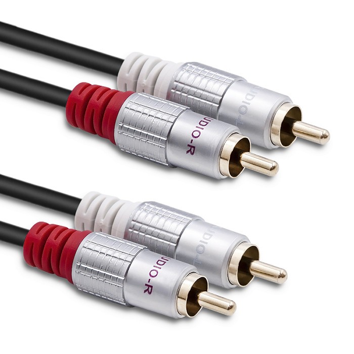 2x RCA (moški) na 2x RCA (moški) kabel, 2m, črn