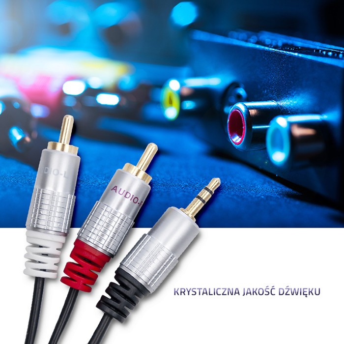 2x RCA (moški) na 3.5mm mini jack (moški) kabel, 1m, črn 3
