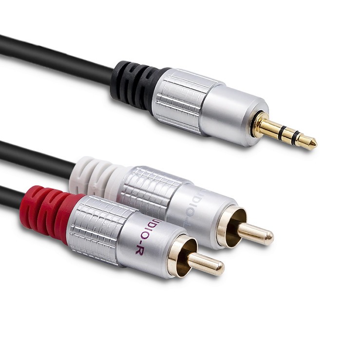 2x RCA (moški) na 3.5mm mini jack (moški) kabel, 2m, črn