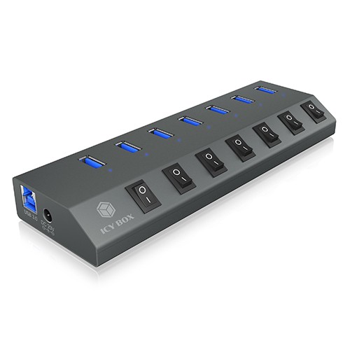 IcyBox IB-HUB1701-C3 USB hub, 7x USB-A, stikalo na port