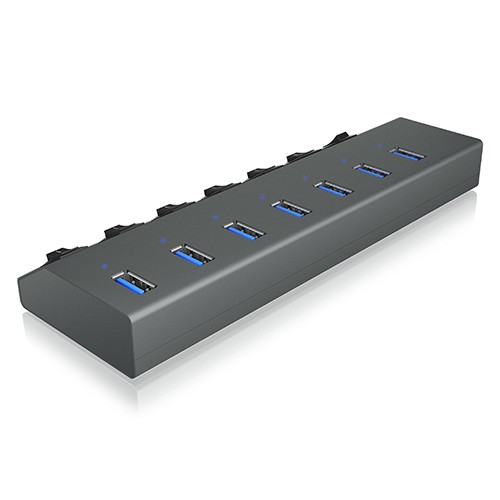 IcyBox IB-HUB1701-C3 USB hub, 7x USB-A, stikalo na port 2