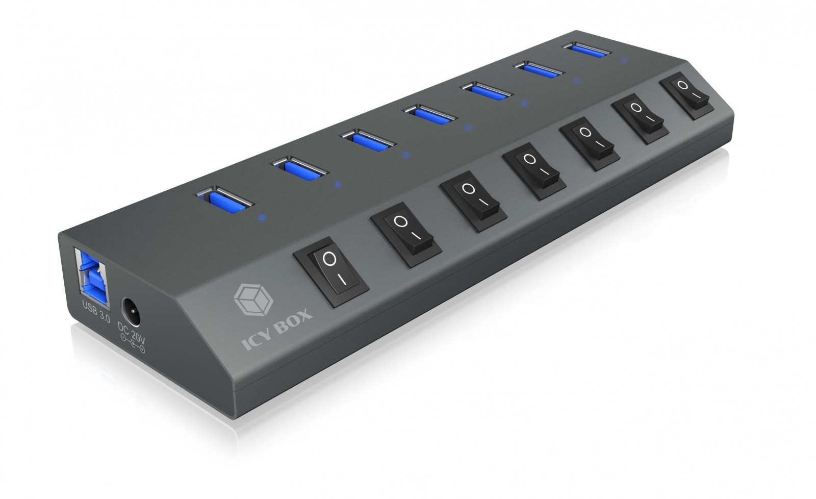 IcyBox IB-HUB1701-C3 USB hub, 7x USB-A, stikalo na port 3