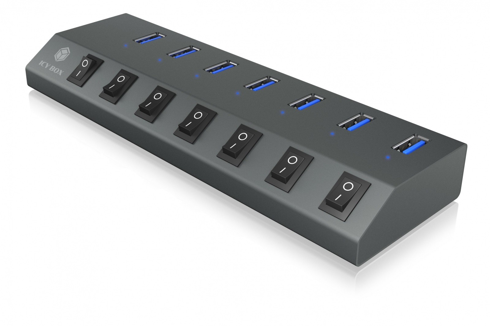 IcyBox IB-HUB1701-C3 USB hub, 7x USB-A, stikalo na port 4