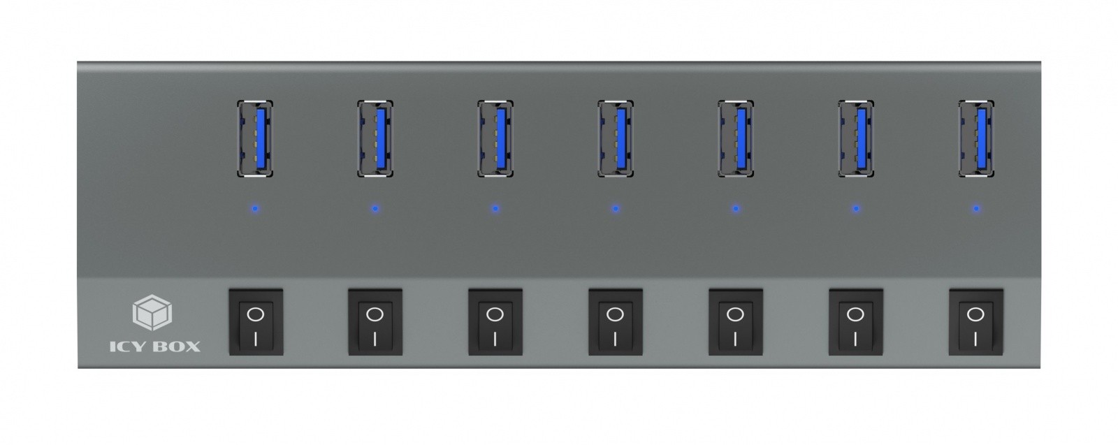 IcyBox IB-HUB1701-C3 USB hub, 7x USB-A, stikalo na port 7