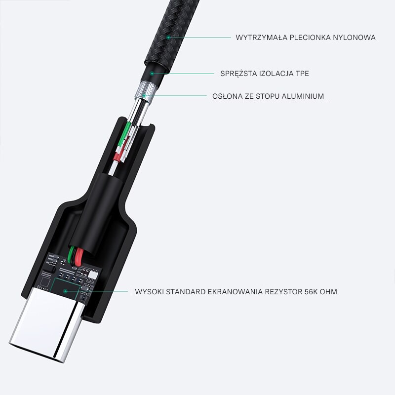 USB-C na USB-A kabel, 2m, 60W PD, 3A, najlonski ovoj, črn 3