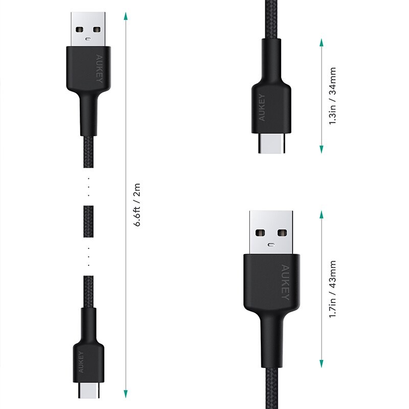 USB-C na USB-A kabel, 2m, 60W PD, 3A, najlonski ovoj, črn 5