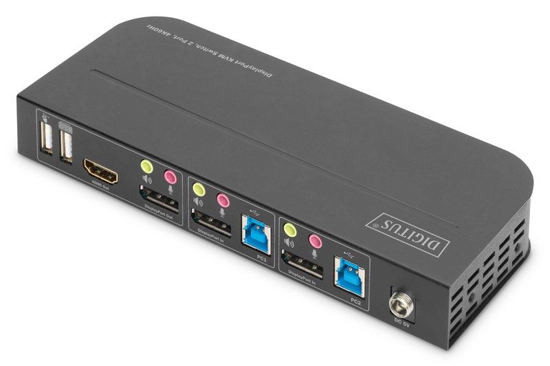 Digitus KVM preklopnik 2-portni DisplayPort na HDMI, 2x1, 4K 60Hz, 2x USB, audio 2