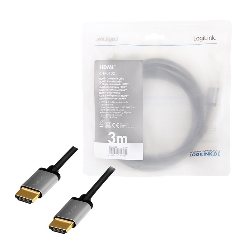 Kabel HDMI 4K/60Hz, aluminijast, 3m, črn 5