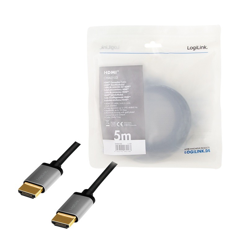 Kabel HDMI 4K/60Hz, aluminijast, 5m, črn 5