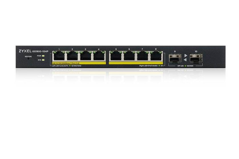 Mrežni stikalo ZYXEL GS1900-10HP v2, 8 port L2 PoE, 2xSFP, 70W 3