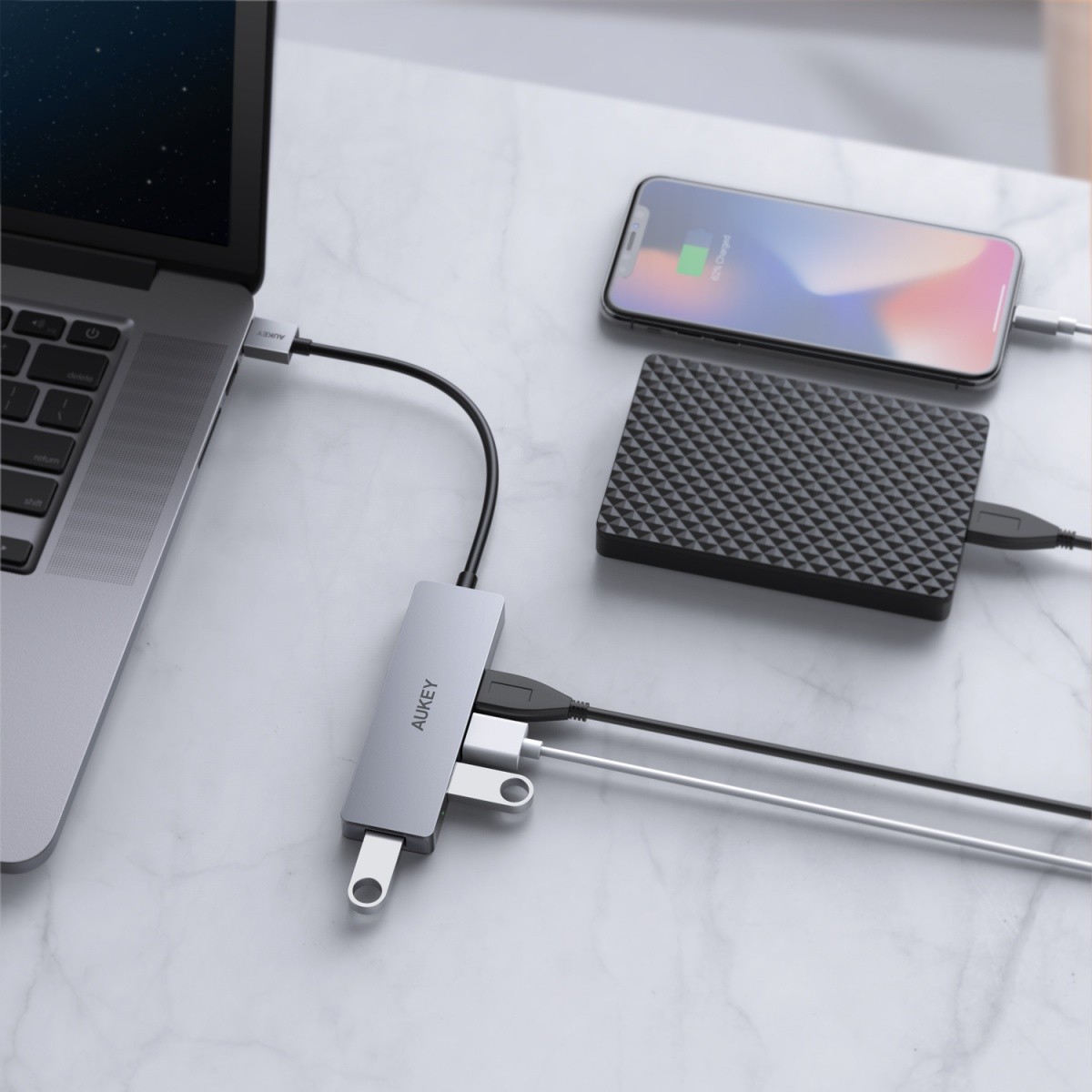 Aluminijast USB-A HUB CB-H36, Ultra Slim, 4v1, 4xUSB 3.0, 5Gbps 4