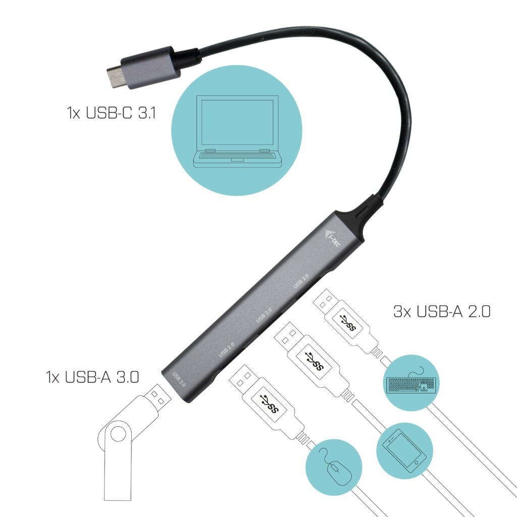USB-C Hub s 1x USB 3.0 in 3x USB 2.0 3