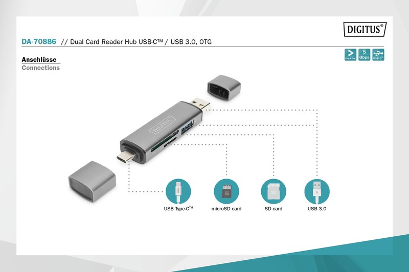 Bralnik kartic USB-C 3-v-1, aluminijast, siv 8