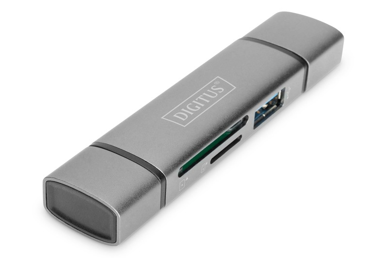 Bralnik kartic USB-C 3-v-1, aluminijast, siv