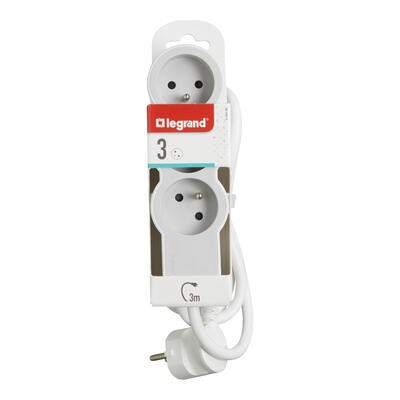 Legrand podaljšek 3x2P+Z, 1.5m, belo-siv 3