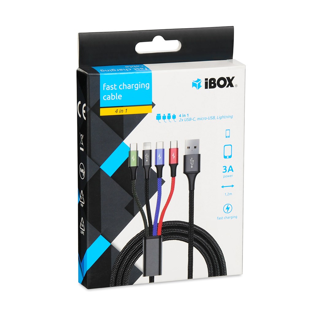 iBOX Univerzalni USB polnilni kabel 4v1 (USB-C, Micro USB, Lightning) 3