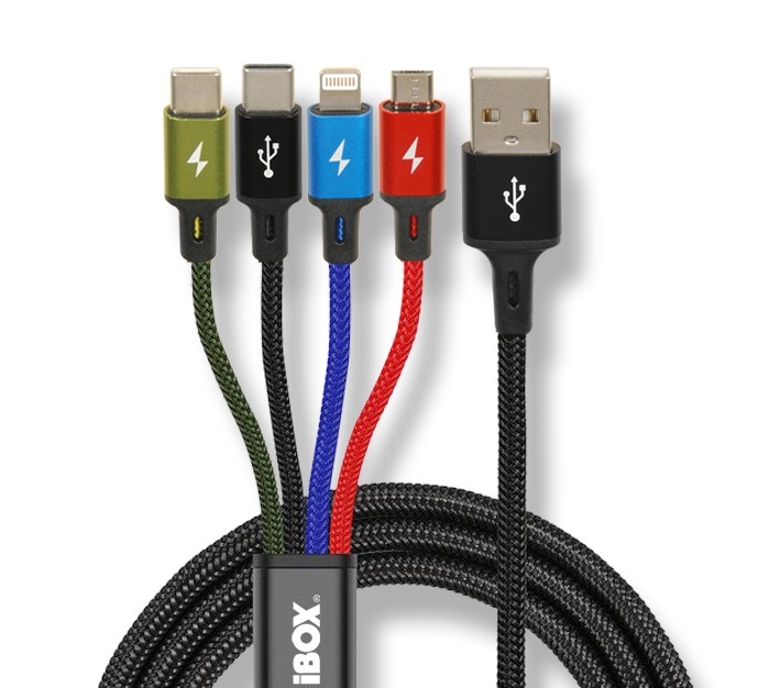 iBOX Univerzalni USB polnilni kabel 4v1 (USB-C, Micro USB, Lightning)